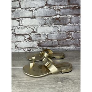 Salvatore Ferragamo Gold Leather Bow Slides Flat Sandals Women’s Sz 5.5M US/36EU